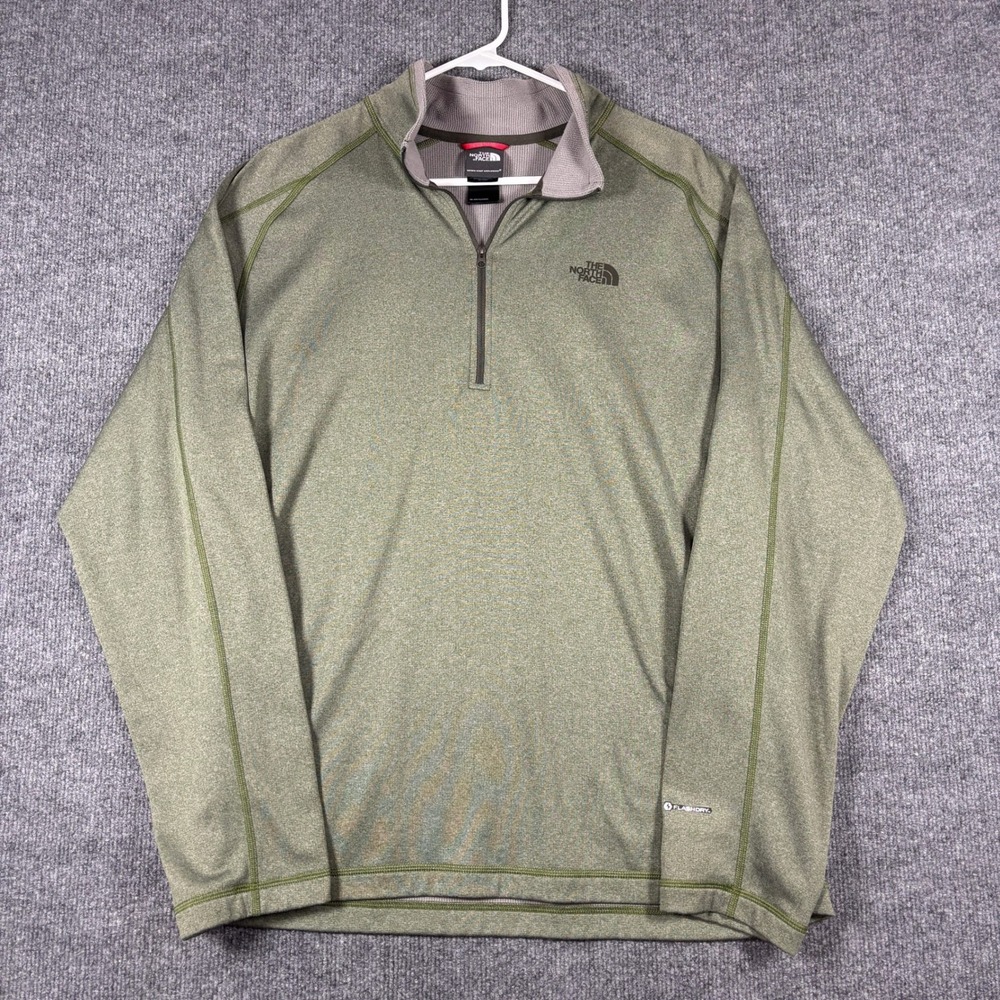 The North Face FlashDry Quarter Zip Pullover Mens XL Heather Green Long Sleeve